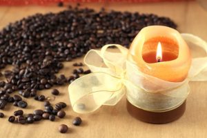 Coffee beans, and scented candle