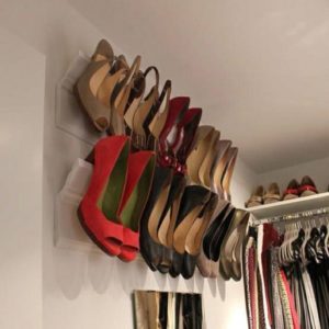 Women sandels on hanging shoe rack