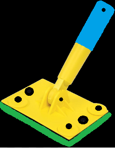 A yellow, blue and green colored paint edger