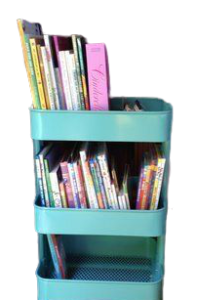 Books in an IKEA Raskog cart