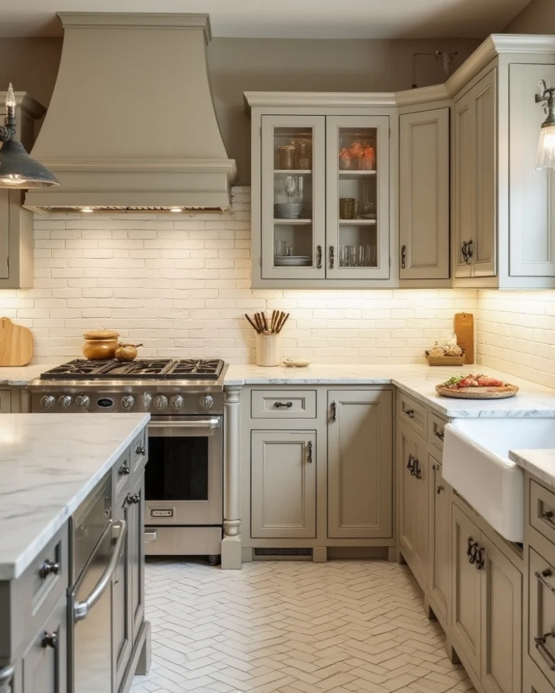 White Brick Tiles in Herringbone Pattern