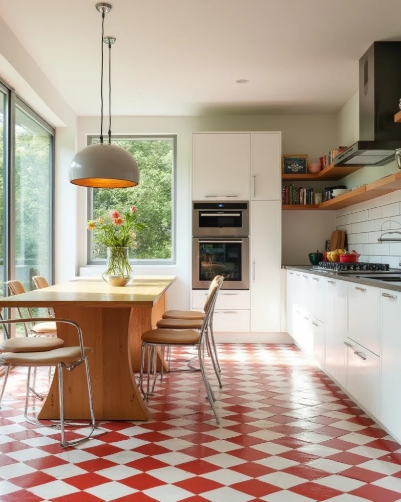 Red & White Checker Cement Tiles